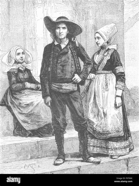 FRANCE: Breton Peasants, antique print c1885 Stock Photo - Alamy