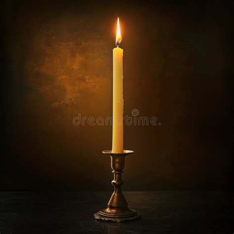 Flickering Candle Flame on Antique Brass Candlestick Stock Illustration ...