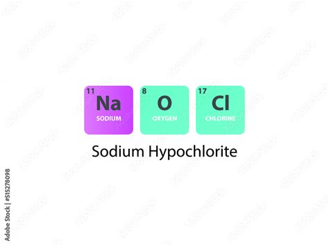 NaOCl Sodium Hypochlorite molecule. Simple molecular formula consisting ...