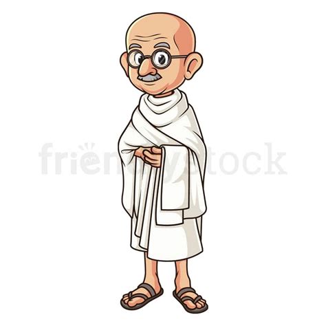 Cartoon Mahatma Gandhi Vector Clip Art Illustration - FriendlyStock