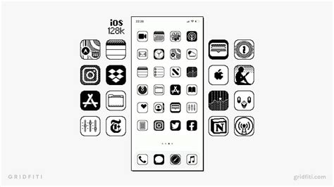 16 Minimal Black & White App Icons for iOS 17 (iPhone & iPad) | Gridfiti