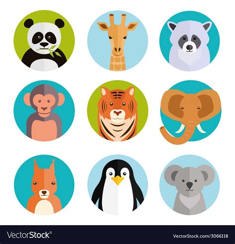 Cute animals in colored round badges Royalty Free Vector