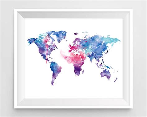 World Map Art Watercolor World Map Print Wall Art Wanderlust Home Decor ...