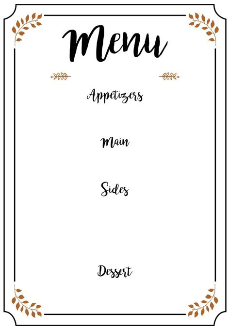 Thanksgiving Day Menu Template with Autumn Leaves and Pumpkins