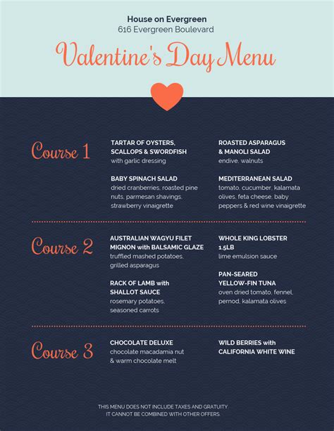 Modern Valentine's Day Pre Fixe Restaurant Menu - Venngage