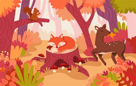 Hand Drawn Autumn Fox and Deer Forest Animals 3002141 Vector Art at ...