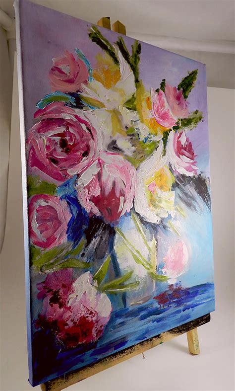 Flower Bouquet Impasto Art Original Acrylic Painting Palette | Etsy