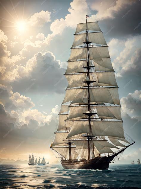 Premium AI Image | Old sailing frigate stands in the seaDigital ...