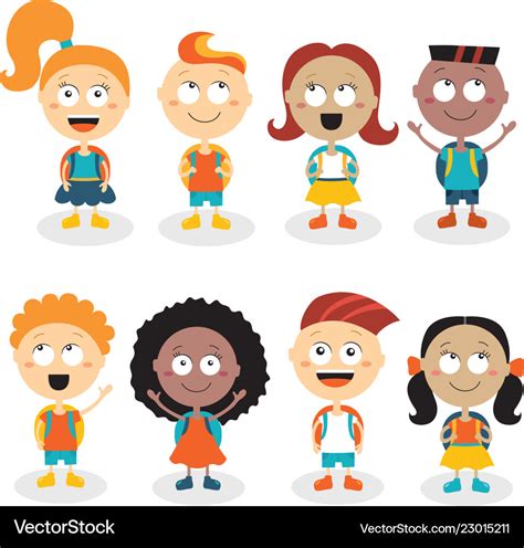 Happy kids cartoon characters isolated on white Vector Image