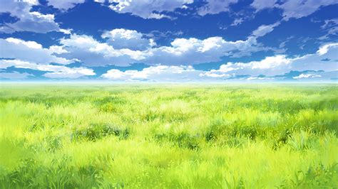 Anime Scenery Nature Grass Field White Clouds Blue Sky HD Anime Girl ...