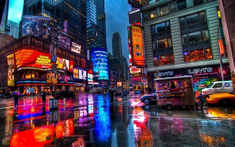 HD wallpaper: cities, city, lights, neon, night, rain, square, times ...