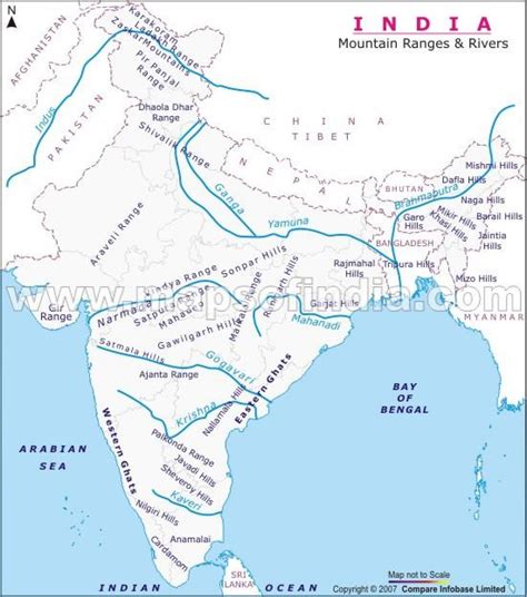 Mountain ranges in India map - Map of mountain ranges in India ...