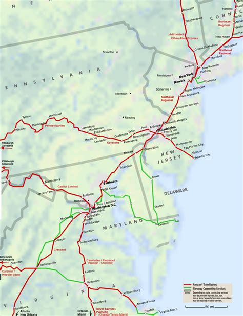 Mid-Atlantic Amtrak Route Map