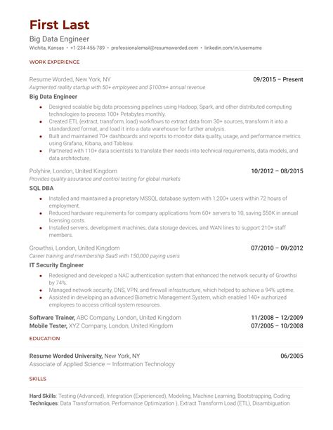 Big Data Engineer Resume Example for 2023 | Resume Worded