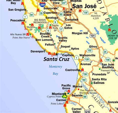 Santa Cruz Area Tourist Map | California - Ontheworldmap.com