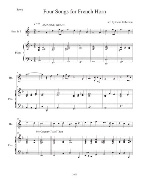 Four Songs for Easy French Horn Solo by Various - Piano - Digital Sheet ...