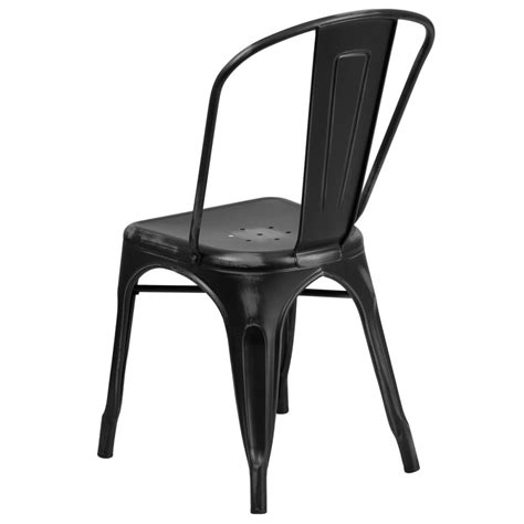 Bistro Style Metal Chair in Distressed Black Finish