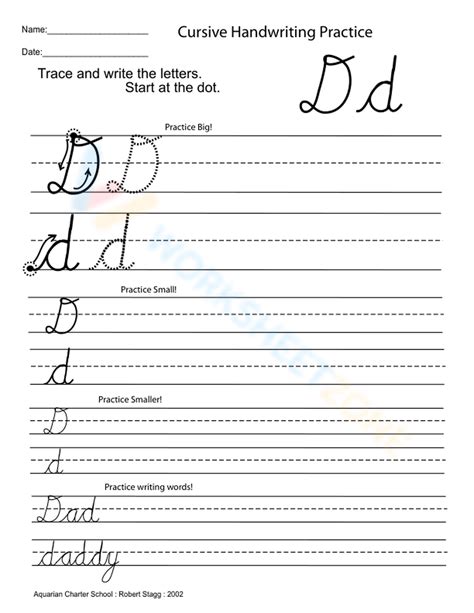 Cursive Capital Letter D Worksheet