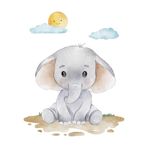 Premium Vector | Cute baby elephant watercolor clipart illustration