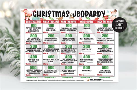 Christmas Jeopardy Game Holiday Jeopardy Christmas Trivia Holiday ...