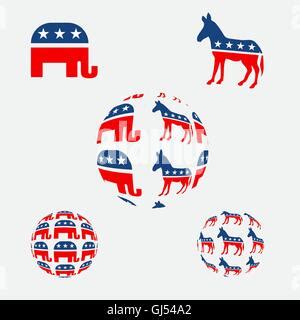 USA Political party symbols isolated on white background. Elephant ...