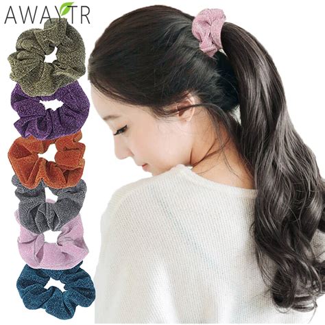 Velvet Glitter Metalic Scrunchies Elastic Ponytail Holder For Women ...