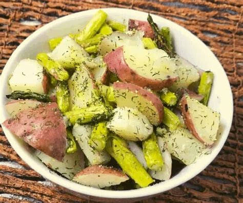 Air Fryer Roasted Asparagus & New Potatoes - Fork To Spoon