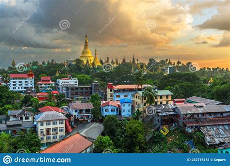 Pagodas of Yangon, Myanmar at Dusk Stock Image - Image of destination ...