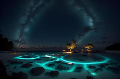 Premium AI Image | An illustration of the Bioluminescence shore in maldives