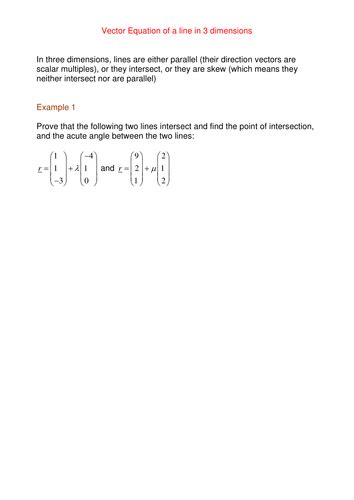 Vector equation of a line | Teaching Resources