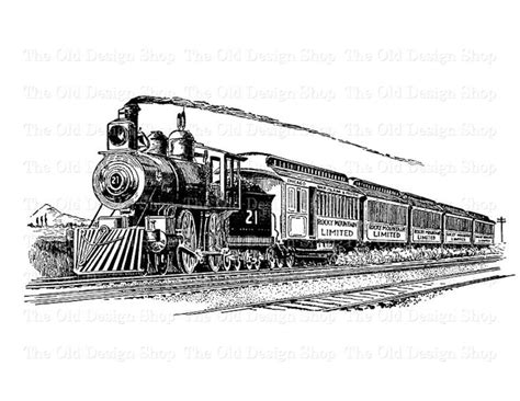 Vintage Train Clip Art Steam Engine Locomotive Illustration Commercial ...