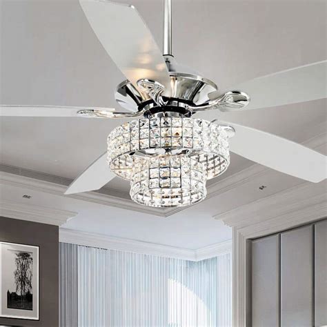 White Crystal Chandelier Ceiling Fan | Shelly Lighting