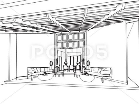 Outline sketch drawing interior perspective of house ~ Clip Art #60040567