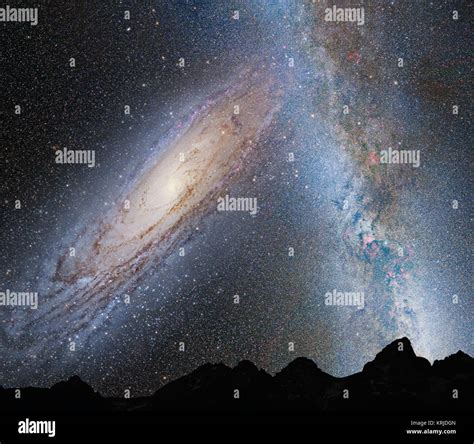 Milky Way-Andromeda Collision close-up Stock Photo - Alamy