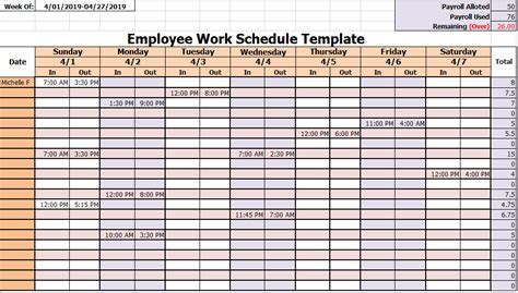 Free Monthly Employee Work Schedule Template