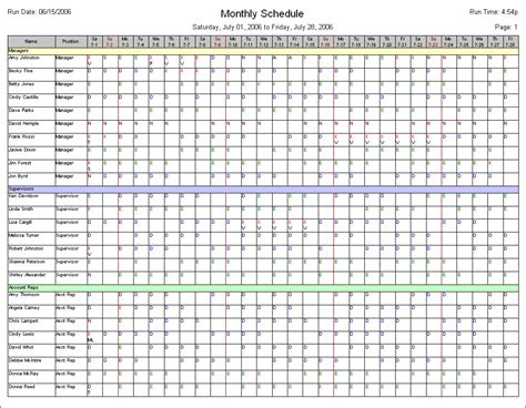 Staff Schedule Template Monthly – printable schedule template