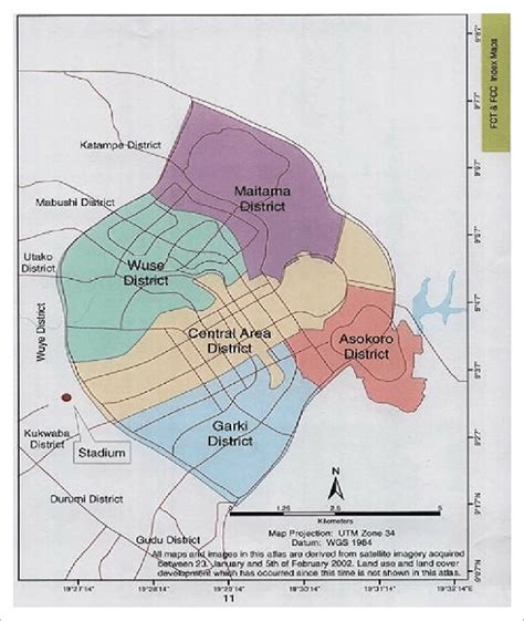 Map of Abuja showing the Central Area and the main city districts of ...