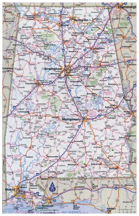 Large detailed roads and highways map of Alabama state with all cities ...