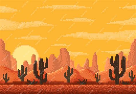 Premium Vector | Pixel desert landscape 8 bit game level background