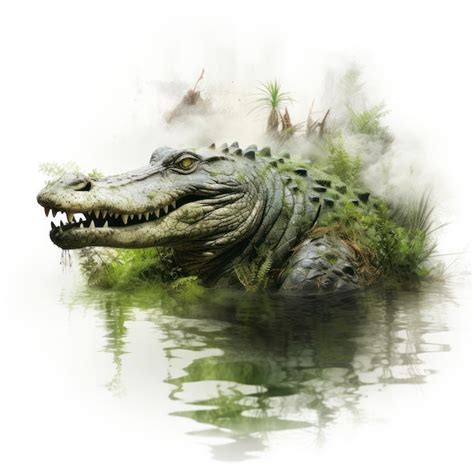 Premium AI Image | Crocodile and swamp double exposure effect