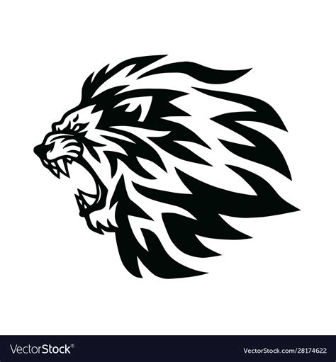 Angry lion head roaring logo template line Vector Image