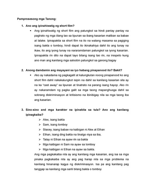 Pamprosesong Mga Tanong Pamprosesong Mga Tanong Ano Ang Ipinahiwatig