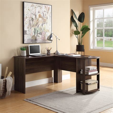 BELLEZE Kent L-Shaped Home Office Desk, Wood Corner Computer Desk, Dark ...