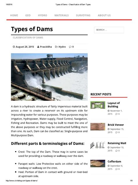 Types of Dams - Classification of Dam Types | PDF