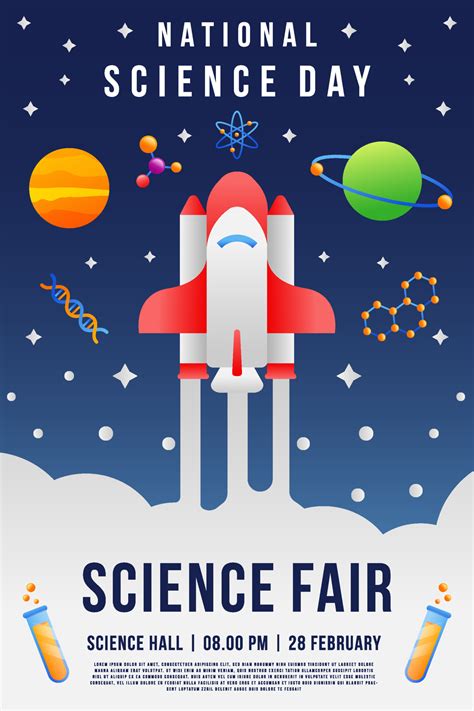 gradient national science day vertical poster banner for science fair ...