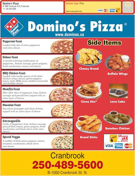 Domino's Pizza - Menu, Hours & Prices - 1000 Cranbrook Street N ...