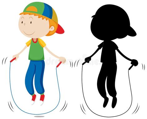 Boy Skipping Rope and Its Silhouette Stock Vector - Illustration of ...