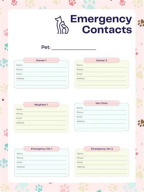 Emergency Contacts Pet Printable Template - Etsy