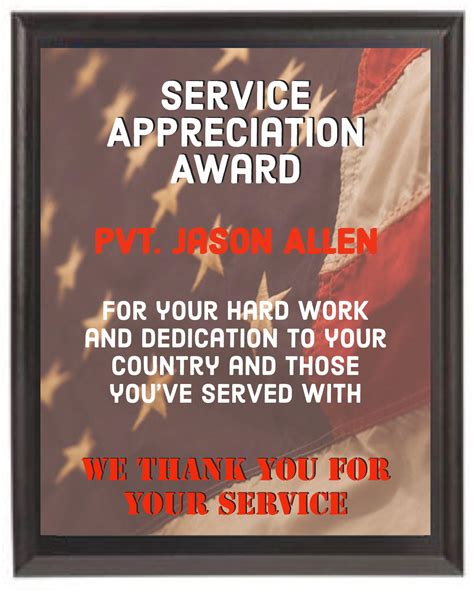 Service Appreciation Award Plaque