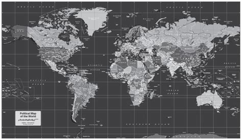 Black and White World Map - large canvas - Cosmographics Ltd